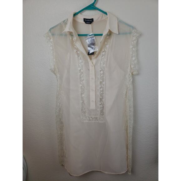 NWT bebe Lace Trim Shirtdress Exquisite eyelash-lace side panels detached - Picture 1 of 11